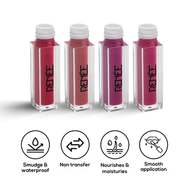 RENEE Hard Black Kajal Pen with Sharpener 0.35gm, Pack Of 2| Matte Finish| Rich Color Payoff| & RENEE Stay With Me Mini Matte Lip Color Juicy Berries 2ml Each| Long Lasting, Light Weight